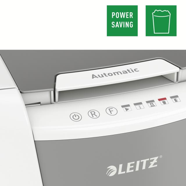 Distrugator documente automat Leitz IQ Small Office, P5, micro-cut (particule), 100 coli, cos 34l, alb/gri