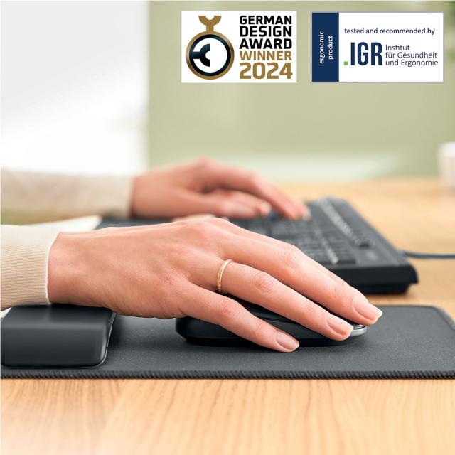Mouse pad Leitz Ergo, cu suport ergonomic pentru incheietura mainii, ajustabil, gri-carbune