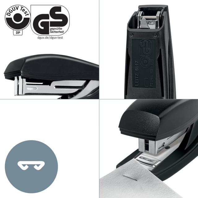 Capsator plastic Leitz Recycle MINI NeXXt Series, 10 coli, 100 capse P2 incluse, partial reciclat, negru