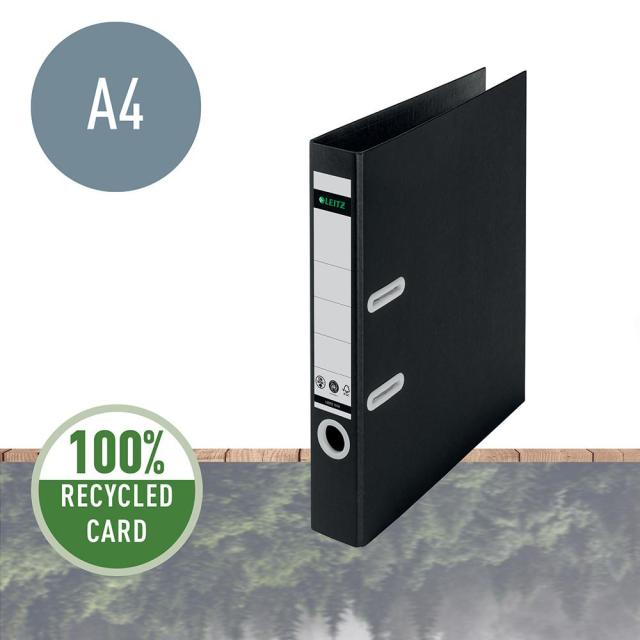 Biblioraft Leitz 180° Recycle, carton reciclat, A4, 80 mm, negru