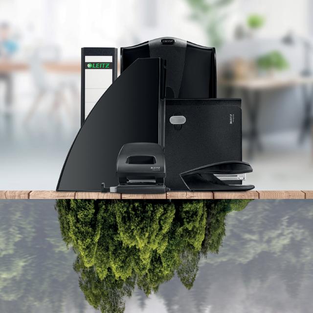 Biblioraft Leitz 180° Recycle, carton, partial reciclat, certificare FSC, reciclabil, A4, 50 mm, negru