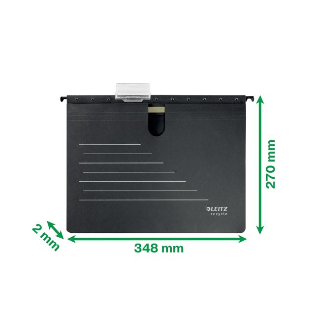 Dosar suspendabil Leitz Alpha Recycle, carton, 100% reciclat, certificare Blue Angel, reciclabil, A4, cu sina, negru