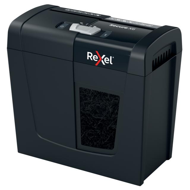 Distrugator documente manual REXEL SECURE X6, P4, cross-cut (confeti), 6 coli, 10l, negru