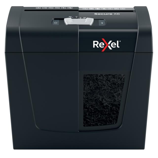 Distrugator documente manual REXEL SECURE X6, P4, cross-cut (confeti), 6 coli, 10l, negru