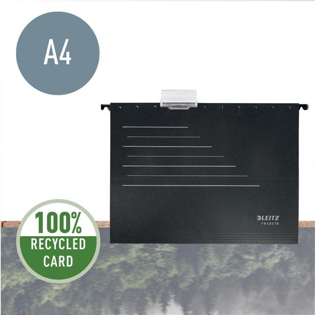 Dosar suspendabil Leitz Alpha Recycle, carton, 100% reciclat, certificare Blue Angel, reciclabil, A4, negru