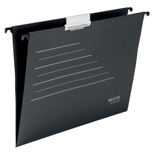 Dosar suspendabil Leitz Alpha Recycle, carton, 100% reciclat, certificare Blue Angel, reciclabil, A4, negru