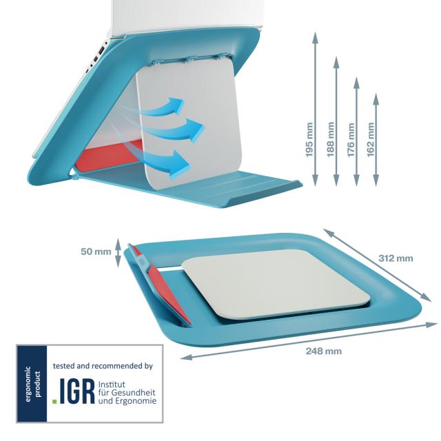 Suport ergonomic Leitz Ergo Cosy, pentru laptop, ajustabil, albastru celest