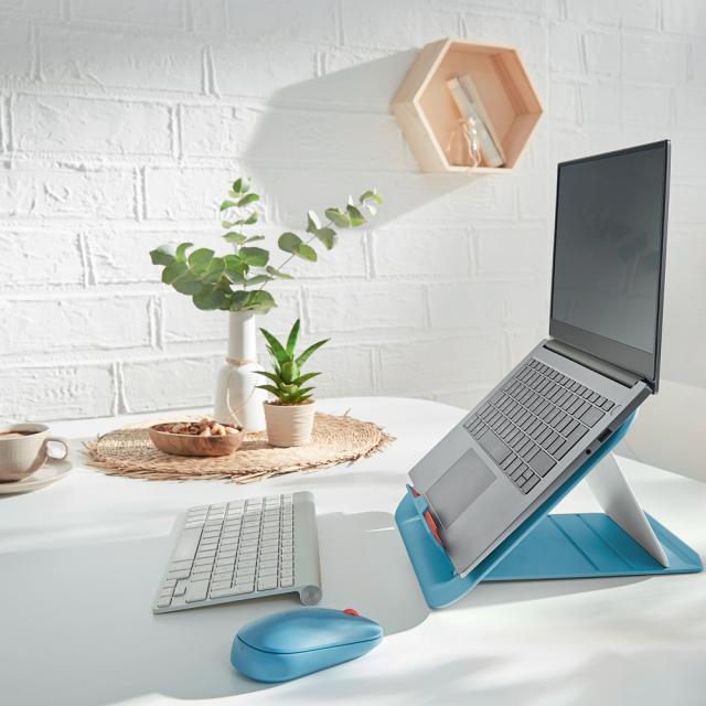 Suport ergonomic Leitz Ergo Cosy, pentru laptop, ajustabil, albastru celest