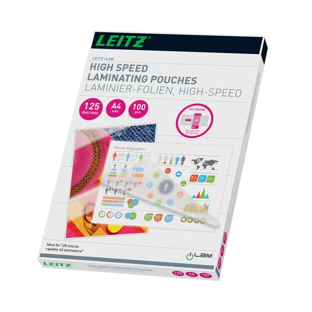 Folie laminare Leitz, la cald, rapida, A4, 125 mic, 100 bucati/set