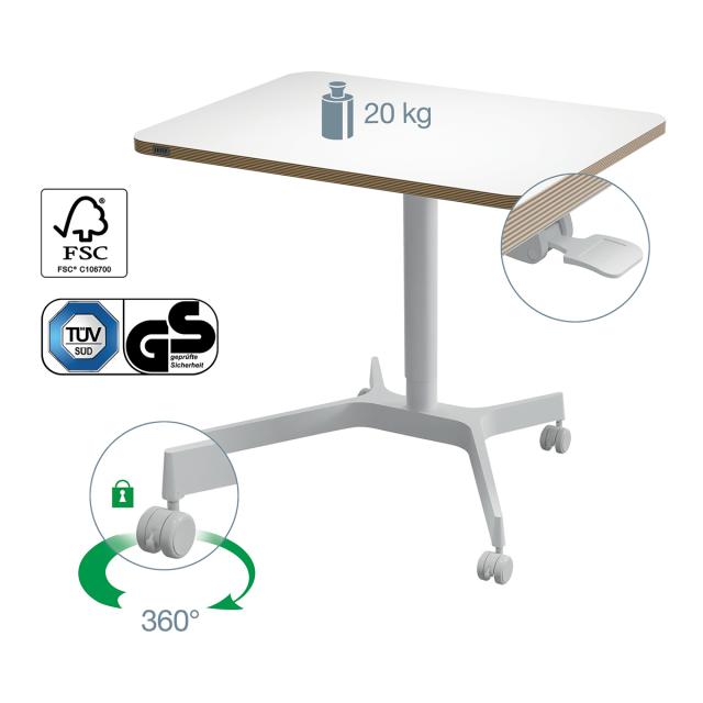 Birou ergonomic Leitz Ergo, pneumatic, ajustabil pe inaltime, alb