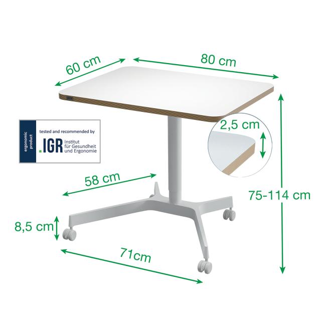 Birou ergonomic Leitz Ergo, pneumatic, ajustabil pe inaltime, alb