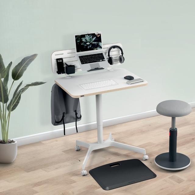 Birou ergonomic Leitz Ergo, pneumatic, ajustabil pe inaltime, alb