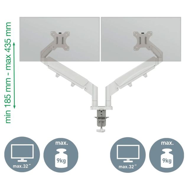 Suport pentru monitor Leitz Ergo, 2 brate ajustabile si extensibile, cu fixare pe birou, gri-deschis