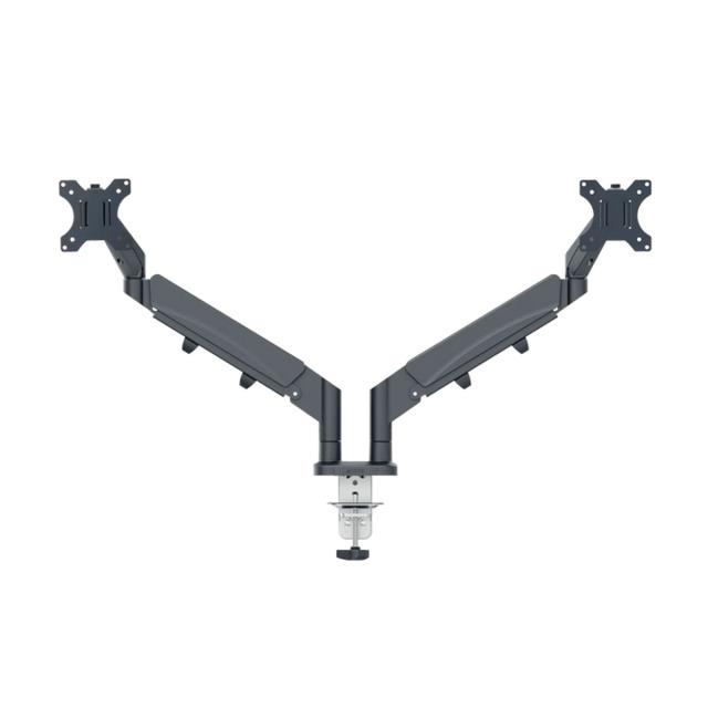 Suport pentru monitor Leitz Ergo, 2 brate ajustabile si extensibile, cu fixare pe birou, gri-carbune