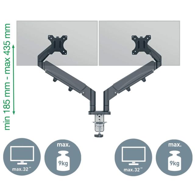 Suport pentru monitor Leitz Ergo, 2 brate ajustabile si extensibile, cu fixare pe birou, gri-carbune