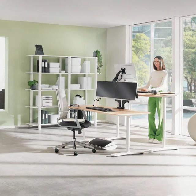 Suport pentru monitor Leitz Ergo, 2 brate ajustabile si extensibile, cu fixare pe birou, gri-carbune