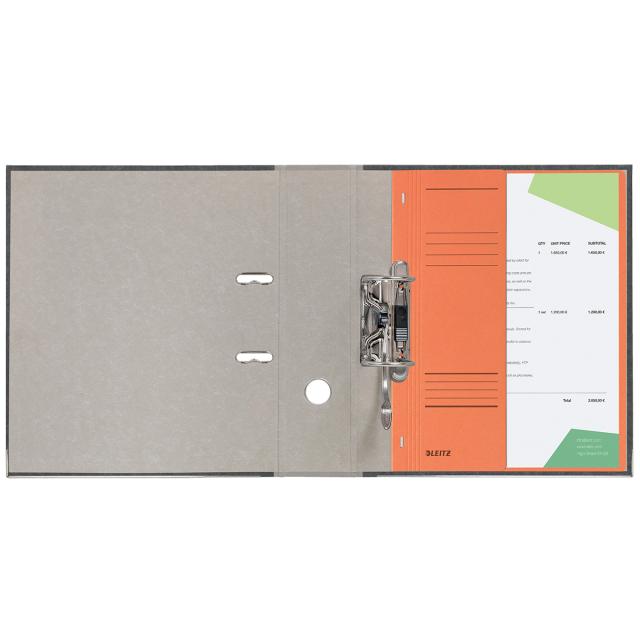 Dosar cu sina Leitz 1/2, carton, 100% reciclat, certificare Blue Angel, A4, cu capse, 170 coli, orange