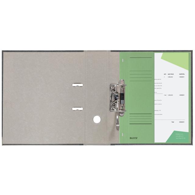 Dosar cu sina Leitz 1/2, carton, 100% reciclat, certificare Blue Angel, A4, cu capse, 170 coli, verde