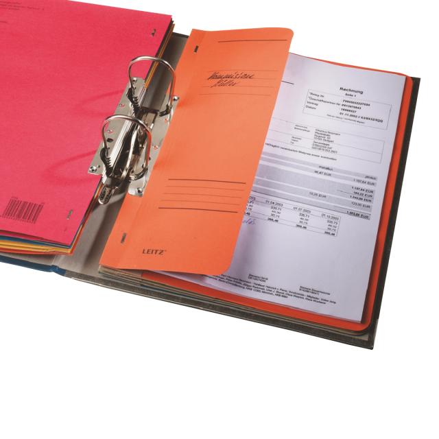 Dosar cu sina Leitz 1/2, carton, 100% reciclat, certificare Blue Angel, A4, incopciat, 170 coli, rosu