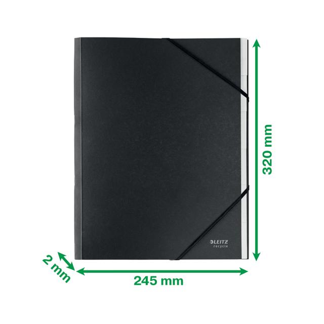 Mapa cu separatoare Leitz Recycle, carton, 100% reciclat, certificare Blue Angel, reciclabil, A4, 6 separatoare, negru