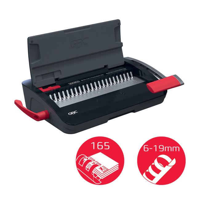 Masina de indosariat GBC CombBind CB12, manuala, cu spire din plastic, A4, 12/165 coli, negru-argintiu