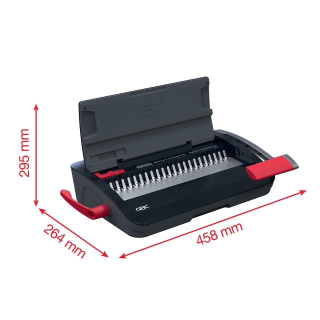 Masina de indosariat GBC CombBind CB12, manuala, cu spire din plastic, A4, 12/165 coli, negru-argintiu