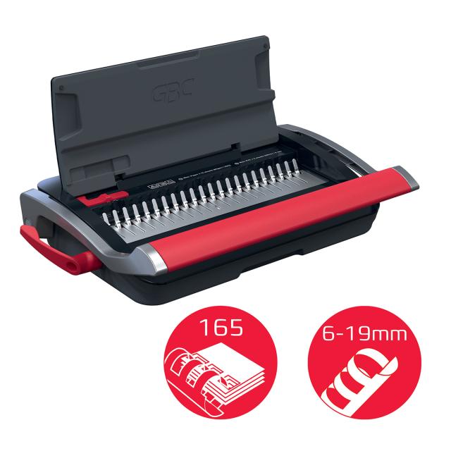 Masina de indosariat GBC CombBind CB15, manuala, cu spire din plastic, A4, 15/165 coli, negru-argintiu