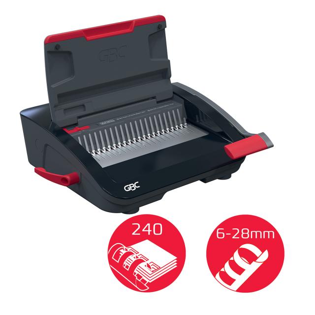 Masina de indosariat GBC CombBind CB20, manuala, cu spire din plastic, A4, 20/240 coli, negru-argintiu
