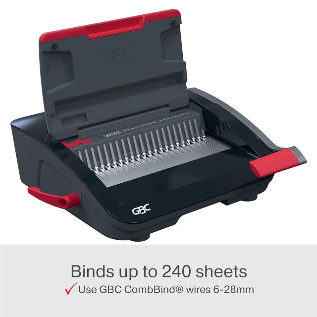 Masina de indosariat GBC CombBind CB20, manuala, cu spire din plastic, A4, 20/240 coli, negru-argintiu