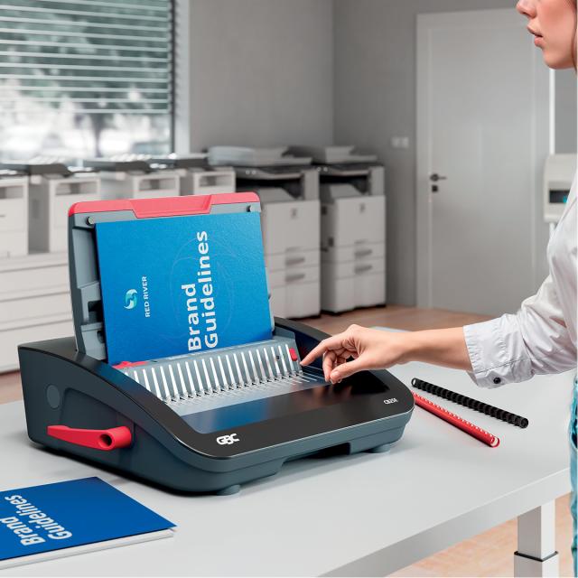 Masina de indosariat GBC CombBind CB25E, electrica, cu spire de plastic, A4, 25/390 coli, negru-argintiu