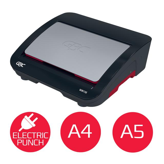 Masina de indosariat GBC WireBind WB15E, electica, cu spire metalice, A4, 15/125 coli, negru-argintiu
