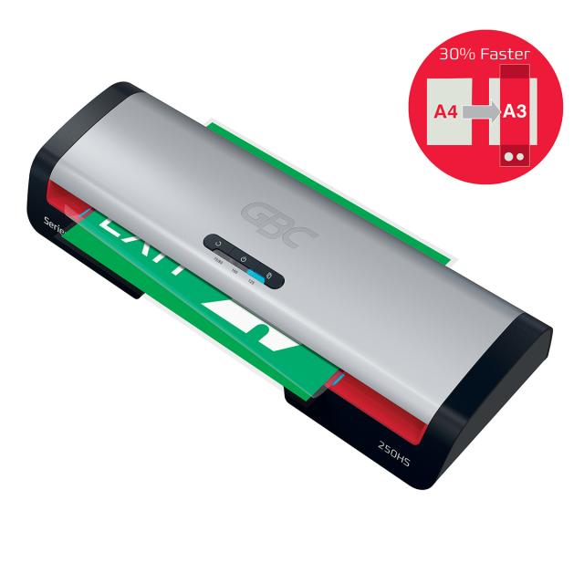 Laminator GBC 250HS Office, A3. kit folii laminare inclus, negru-argintiu