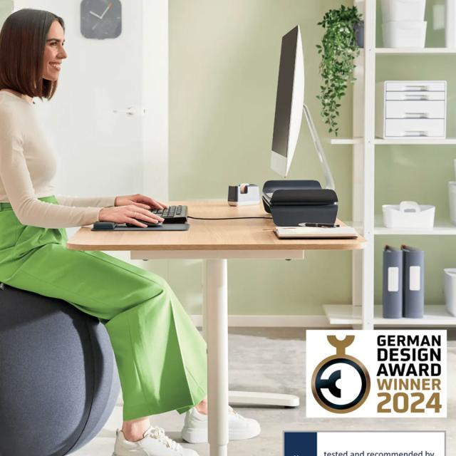 Minge ergonomica Leitz Ergo, pentru sezut sau fitness, cu functie de oprire, 75 cm, gri-carbune