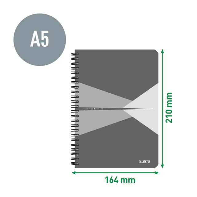 Caiet cu spira A5 Leitz Office, carton laminat FSC, 90f, matematica, rosu