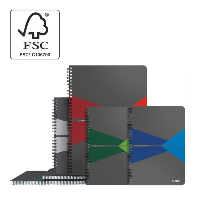 Caiet cu spira A5 Leitz Office, carton laminat FSC, 90f, matematica, rosu
