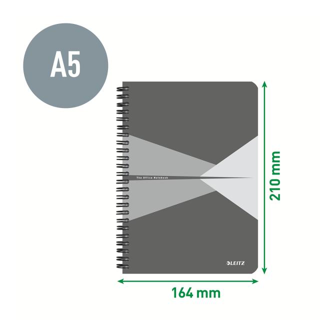 Caiet cu spira A5 Leitz Office, carton laminat FSC, 90f, dictando, albastru