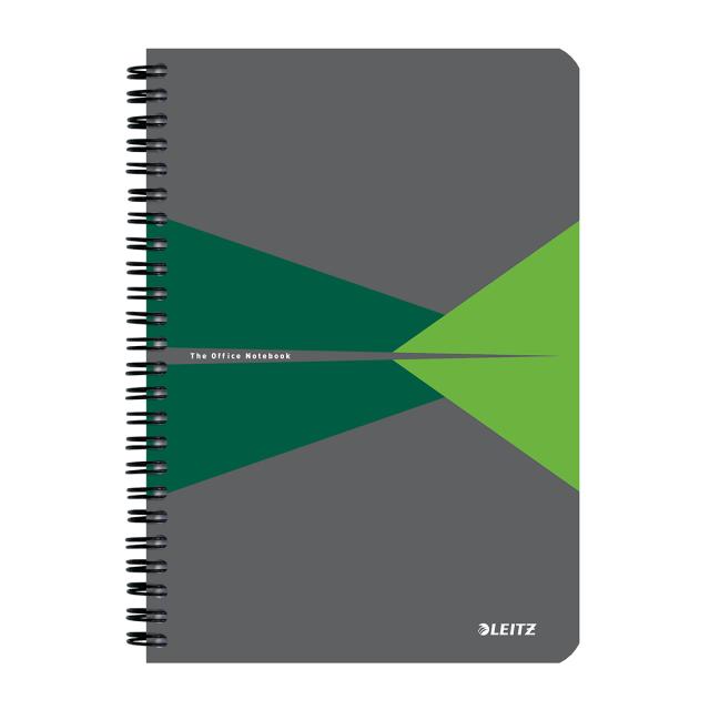 Caiet cu spira A5 Leitz Office, carton laminat FSC, 90f, dictando, verde