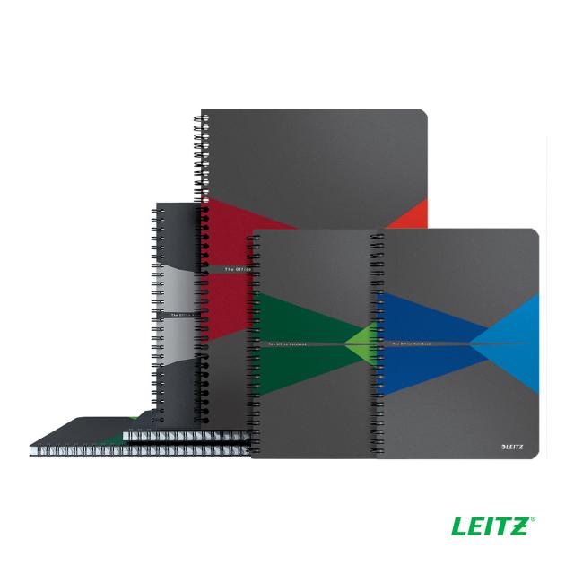 Caiet cu spira A5 Leitz Office, carton laminat FSC, 90f, dictando, verde