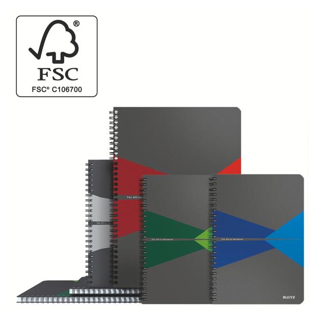 Caiet cu spira A5 Leitz Office, PP reciclabil FSC, 90f, matematica, rosu