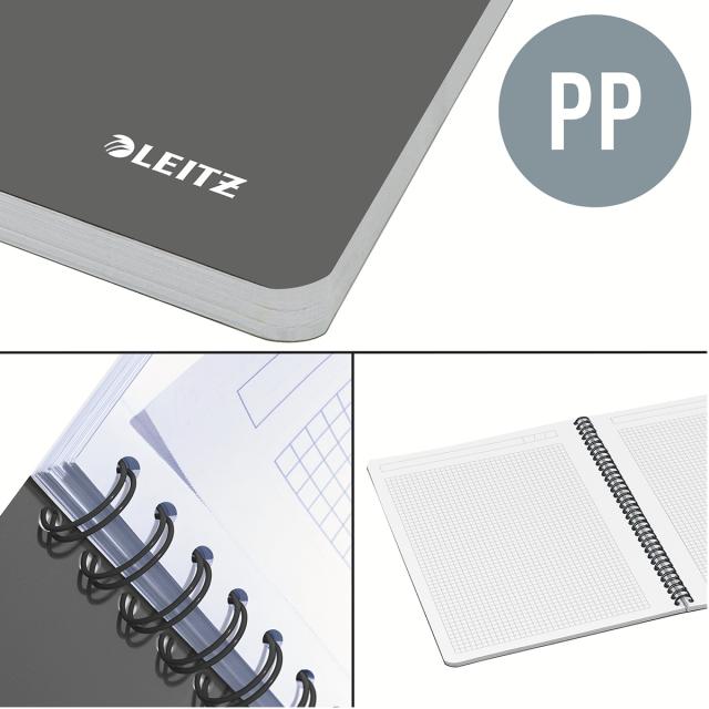 Caiet cu spira A5 Leitz Office, PP reciclabil FSC, 90f, matematica, verde
