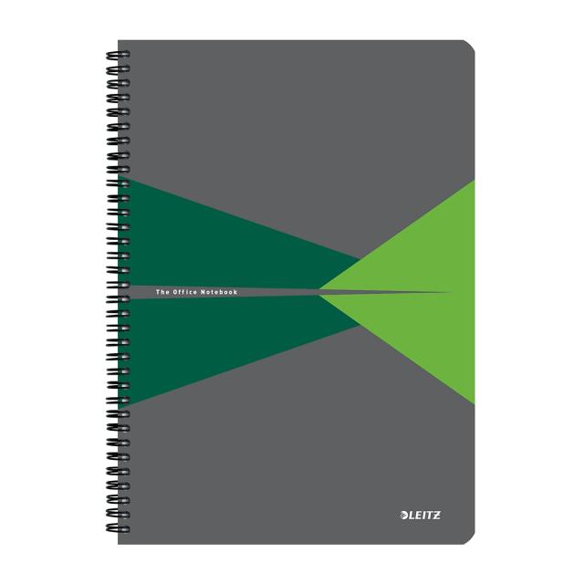 Caiet cu spira A4 Leitz Office, carton laminat FSC, 90f, matematica, verde