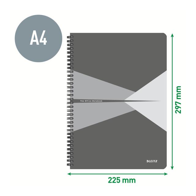 Caiet cu spira A4 Leitz Office, carton laminat FSC, 90f, dictando, gri