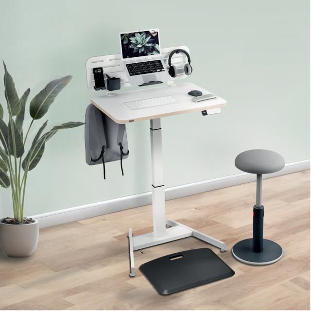 Kit organizator Leitz Ergo, pentru birou, 80x25 cm, include suport pentru laptop si 3 suporti pentru accesorii, alb