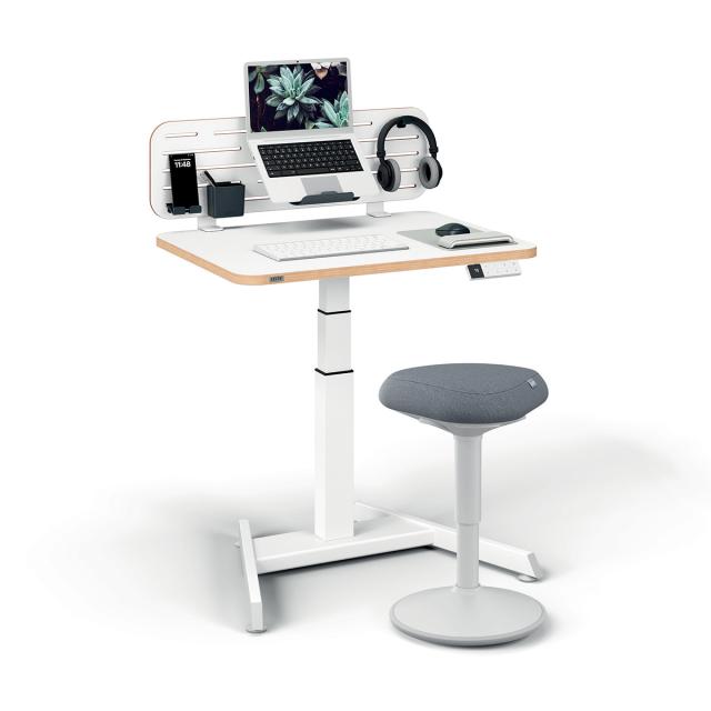 Kit organizator Leitz Ergo, pentru birou, 80x25 cm, include suport pentru laptop si 3 suporti pentru accesorii, alb