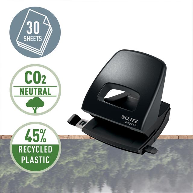 Perforator plastic Leitz Recycle NeXXt Series, 30 coli, partial reciclat, negru