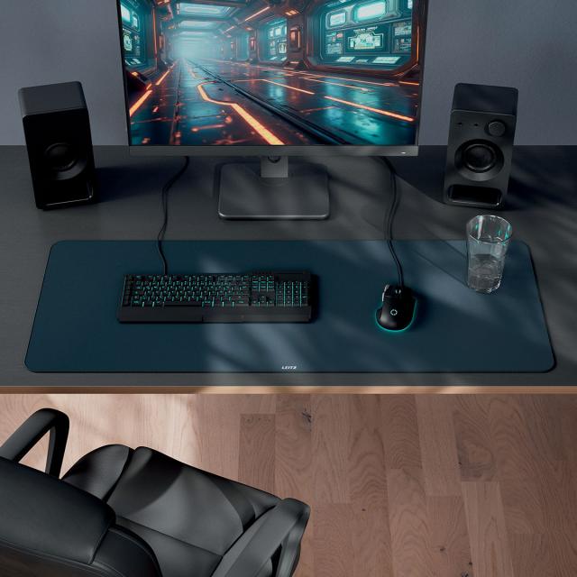 Mapa de birou Leitz, 100x40 cm, material textil, pentru gaming, gri 