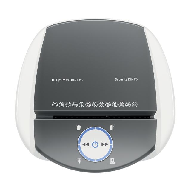 Distrugator documente manual Leitz OptiMax, P5, micro-cut, 10 coli, cos 35l, alb-gri