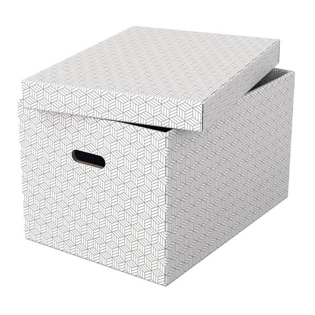 Cutie depozitare Esselte Home Recycled, carton reciclat si reciclabil, 510x355x305 mm, cu capac, 3 bucati/set, alb