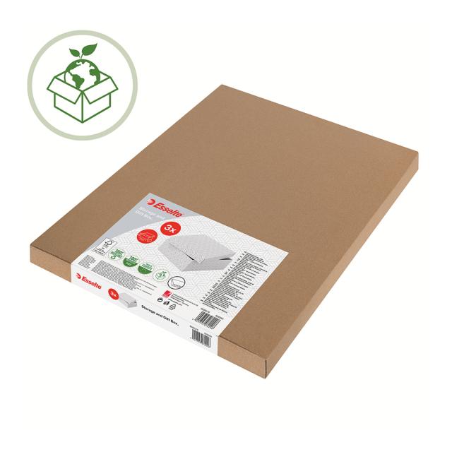 Cutie depozitare Esselte Home Recycled, carton reciclat si reciclabil, 510x355x305 mm, cu capac, 3 bucati/set, alb