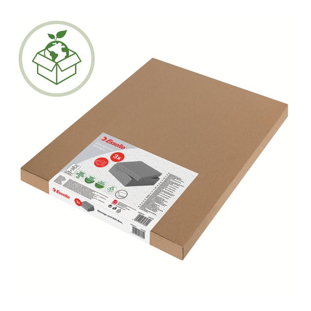 Cutie depozitare Esselte Home Recycled, carton reciclat si reciclabil, 510x355x305 mm, cu capac, 3 bucati/set, gri